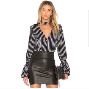 L'Academie The Felix Blouse in Black Striped Size S